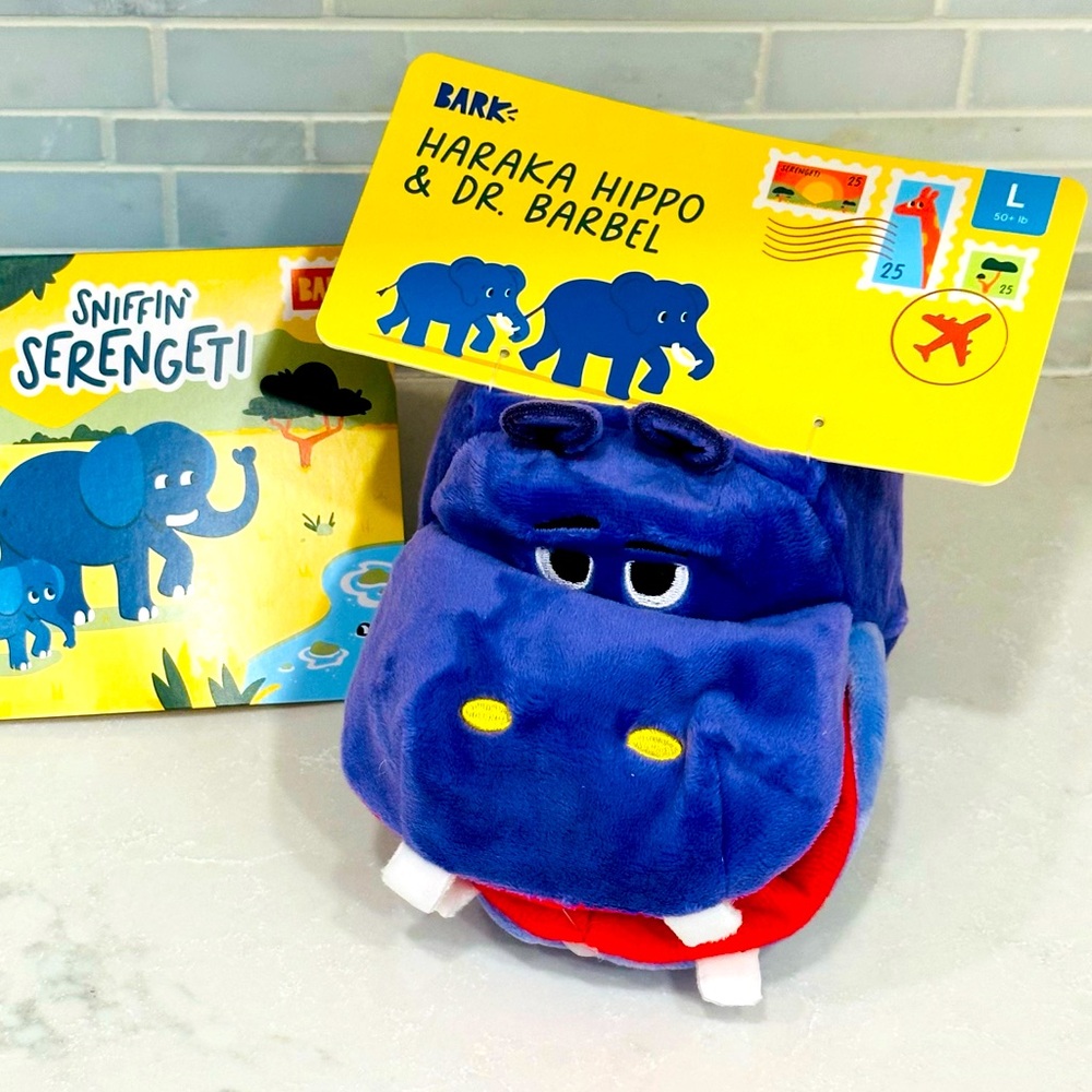 NEW Bark Box Haraka Hippo & Dr Barbel 2 Pc Hide-A-Treat Large Multi-Part Dog Toy